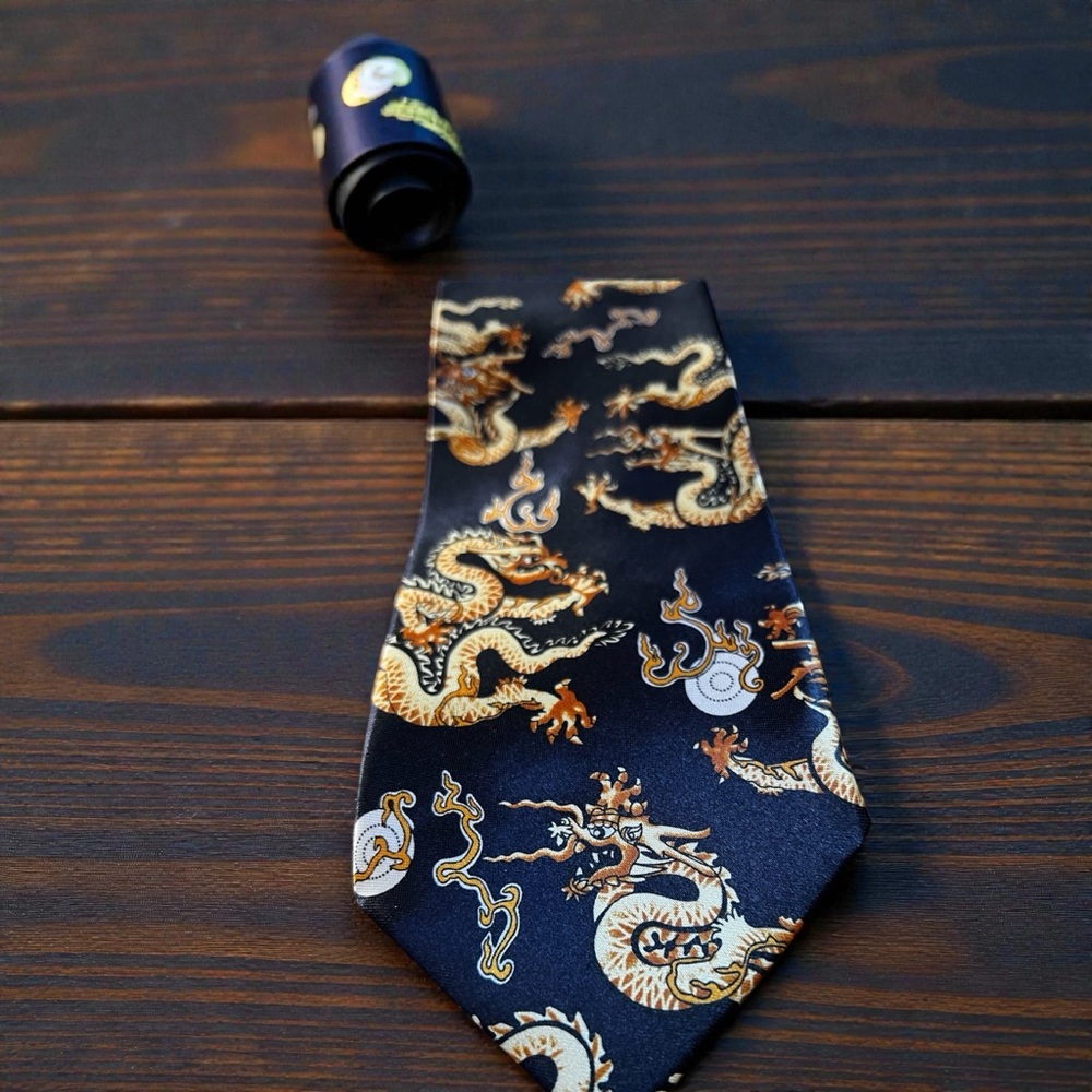 YEAR OF THE DRAGON Black and Gold Tie